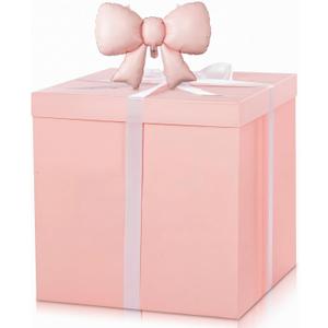 Kolldenn Extra Large Gift Box with Lid 28x28x28, Giant Jumbo Pink Gift Boxes with Bow Balloon and Ribbon for Gender Reveal Birthday Big Presents Special Celebrations Anniversary Wedding, 6 Count
