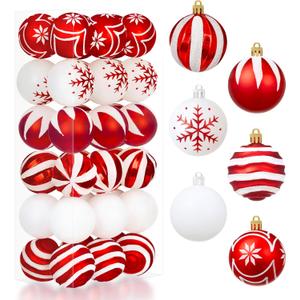 Joiedomi 36 Pcs Red and White Christmas Ball Ornaments Set, 2.36 Shatterproof Christmas Hanging Tree Decoration, Xmas Balls Ornaments for Tree Present Banister Wreath Garland Indoor Party Supplies