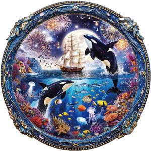 Wooden Puzzles for Adults - Glittering Ocean Wooden Puzzle, Unique Shape Wood Jigsaw Puzzle for Adults, Wood Puzzles Adult, Gifts for Family, Wall Art Home Decor (200pcs 11.4 * 11.4in M)