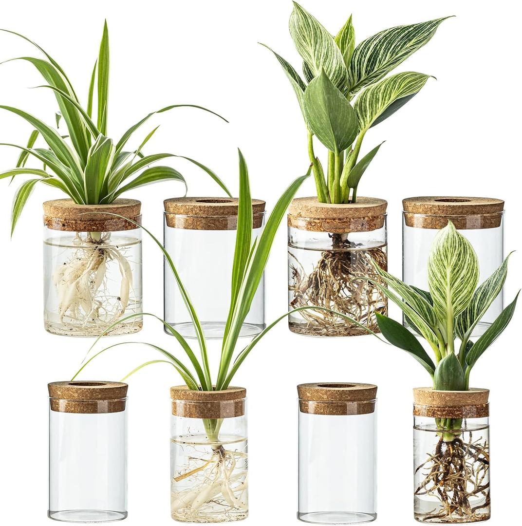 Glass Plant Propagation Stations for Plants Set of 8(4 Large & 4 Small) Hydroponic Vases for Plant Cuttings,Flower Arrangements, Home & Office DecorDesktop Vases for Living Room, Bedroom (8)