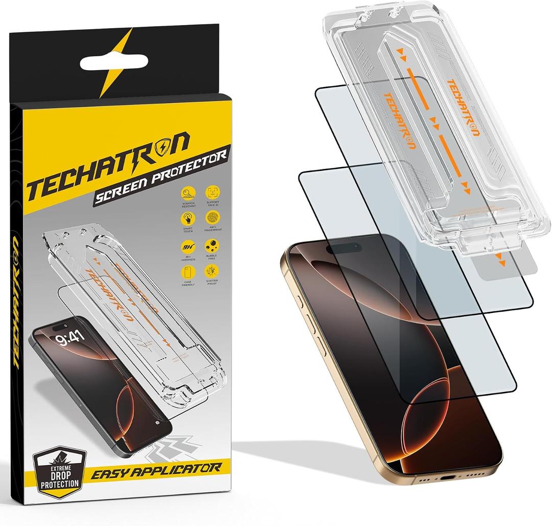 Tempered Glass for iPhone 16 Pro Max Screen Protector, Easy Install, 9H+ Hardness, Edge to Edge Coverage, Thin & Ultra Clear, Easy Applicator, Pack of 2