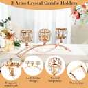 Remerry 2 Set Gold Crystal Candle Holders 3 Arms Crystal Bowl Tealight Candelabra Arch Candlestick Table Centerpieces for Dinning Room, Wedding, Cabinet Ornaments, Home, Anniversary Party Decor