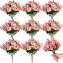 Zeyune 8 Pack 12 Inch Wedding Bouquets for Bride Bridesmaid Red Artificial Rose Bouquet Fake Silk Roses Flowers Bunches Bulk for Home Office Garden Parties(Pink)