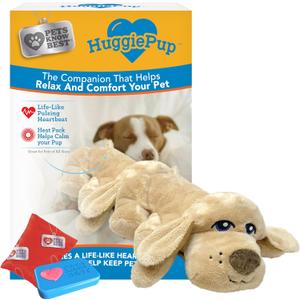 HuggiePup by Pets | Comfort Companion with Heartbeat Sleep Aide for Dogs & Puppies, Heating for Calming Relief Day or Night, Crate & Behavioral Training Essential Breeds | Golden