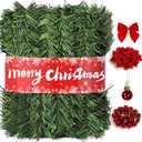 72Feet Christmas Garland, with 36 Red Velvet Bows and 24 Decorative Balls, Non-Lit Greenery Christmas Decoration for Xmas Tree Wreath, Indoor Outdoor Home Mantle Wedding Party