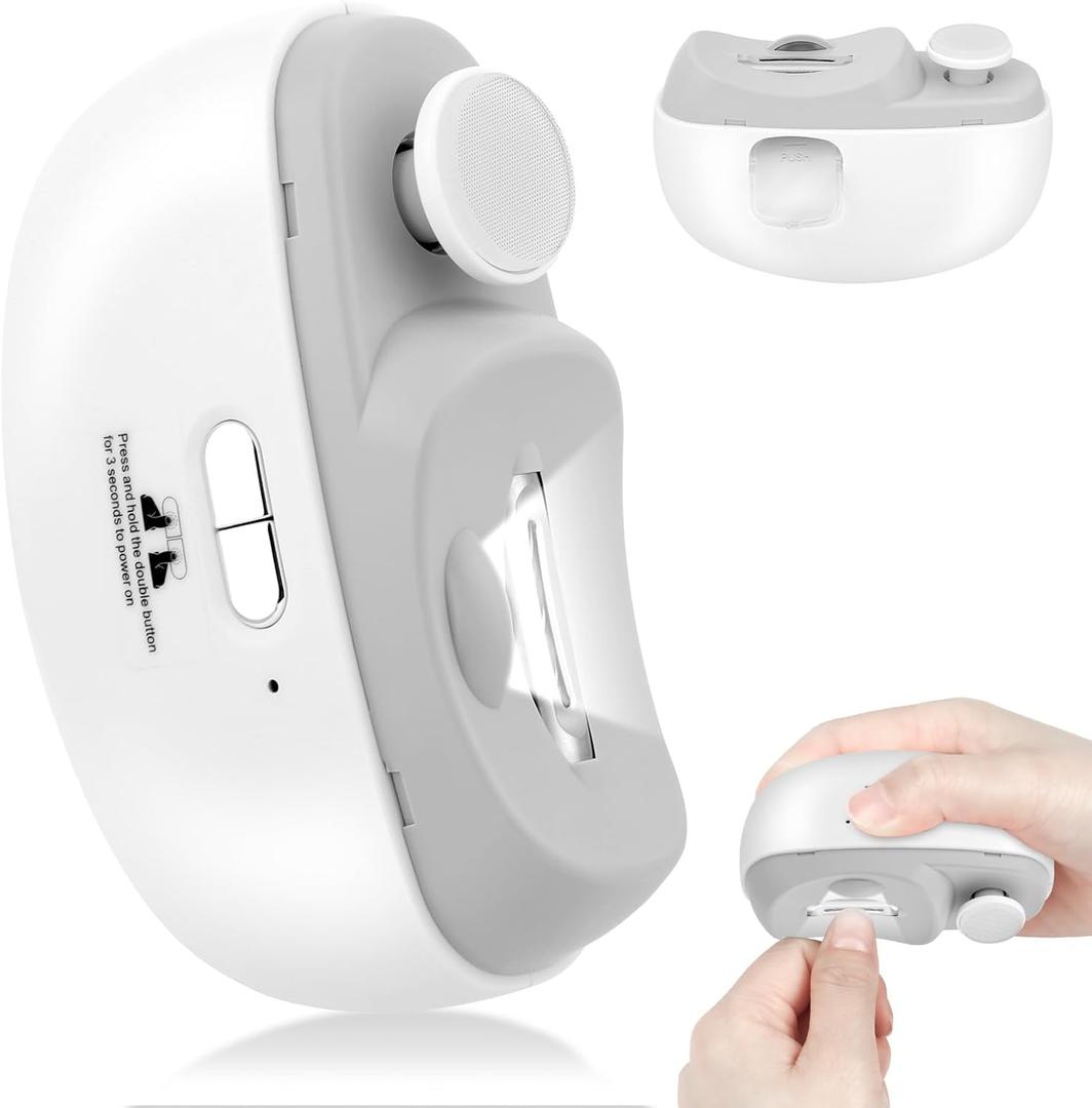 AOOWU Electric Nail Clipper, Automatic Nail Clippers and Polisher 2 in 1, Portable Electric Nail Cutter with Nail Scraps Storage, LED Light, USB Charging, Safety Nail Trimmer for Elderly Adult Baby