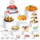 11 Pcs Buffet Risers and Stands with Mini Table Sign and Makers, Food Risers for Buffet Table Display Stand for Party Catering Dessert Jewelry Collectible (10" 9" 8" 7.5" 6.8" 6" 5" 5" 4" 4" 3")