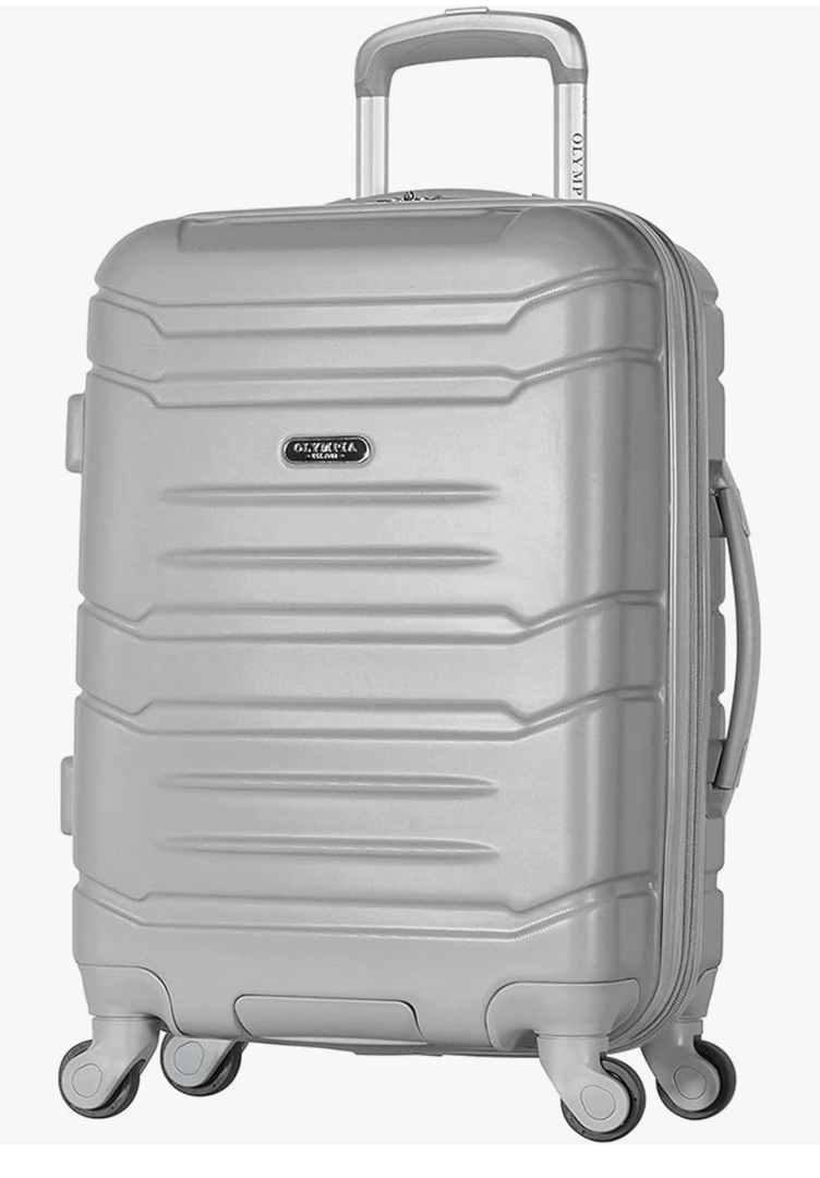 Olympia U.S.A. Denmark 21" Carry-On Suitcase - Lightweight Hardside Luggage, Expandable 30%, 4 Spinner Wheels, Utility Hook & Hidden Laptop Compartment (Silver)