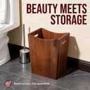 Wood Waste Basket, 2 Gallon Rectangular TrashCan with Handles, Water-Resistant Lacquer Finish, Compact for Bathroom Bedroom Office