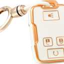 for GMC key fob cover with Keychain, Soft TPU Key Fob Case Fit for Chevrolet Chevy Colorado Silverado Suburban Tahoe GMC Canyon Sierra 1500 2500 3500 HD Key Accessories (Gold White)