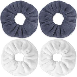 IVARYSS Super Towel Scrunchies for Drying Hair, Absorbent and Soft Microfiber for Frizz Free, Large Thick Ponytail Holder Wet Hair Accessories for Women and Girls, 4 PCS (White Grey)