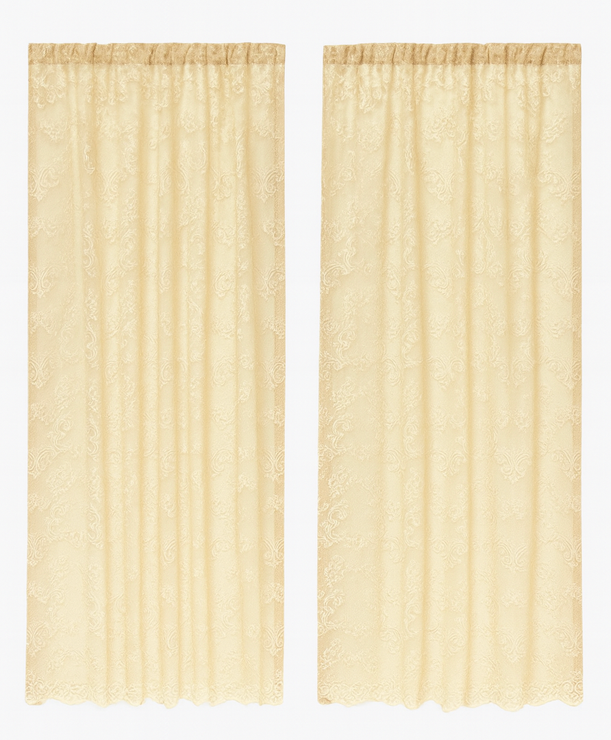 Curtain Beige 2 Pcs 56x73 – Elegant Lace Design, Light Filtering Window Panels