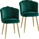 VECELO Velvet Dining Chairs Set of 2, Modern Upholstered Kitchen Chairs with Thick Cushions, Curved Padded Backrest and Metal Legs, for Kitchen, Dining Room, Living Room, Green