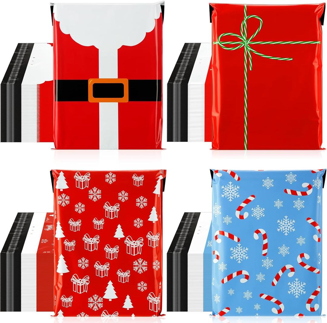 200 Pcs Large Christmas Poly Mailers 10 x 13 Inch Waterproof Christmas Mailer Envelopes Holiday Shipping Bags for Small Business Xmas Gifts(Xmas Red)
