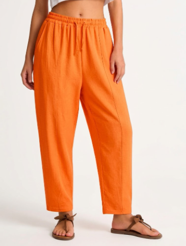 Women Wide Leg Casual Pants High Waist Flowy Palazzo Trousers Adjustable Knot Stylish Lounge Business Pants with Pockets, Orange, XS