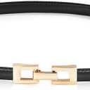 Glamorstar Skinny Belts for Women Thin PU Leather Waist Belt with Gold Buckle for Dresses (Fit Waist 24"-37", Black)