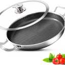 Vinchef 13 Inch Paella Pan, Stainless Steel with Lid, Honeycomb Nonstick Coating, Oven Safe, Dishwasher Safe, Induction, Gas, Electric Stove Compatible