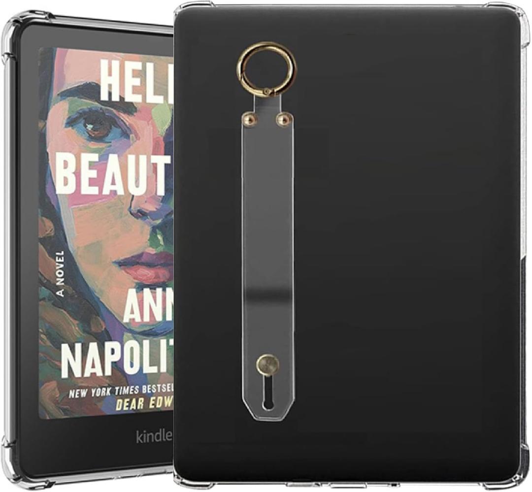 Hand Strap Clear Case for 2024 Release 7" Kindle Paperwhite (12th Gen) & Kindle Colorsoft Signature Edition,Hand Strap on The Left Scratch Proof Silicone Rubber Soft TPU Cover,Transparent