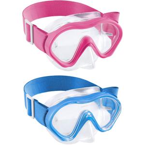 Aegend Kids Swim Goggles Snorkel Diving Mask for Kids Youth 3-15, Knitted Fabric Strap, Anti-Fog 180 Clear View (2 Pack-blue & Rose Red)