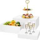 3 Pack White Buffet Food Risers, Large Size Acrylic Display Box for Dessert Table Food Drink Collectibles Jewelry Figures,Rectangle Display Stands for Retail Vendor Events, 12"11"10"