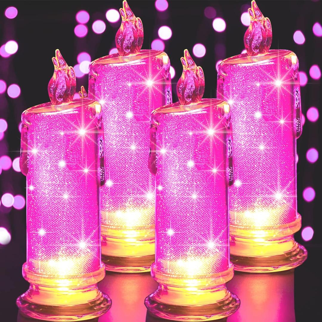 HAIDOLIANG 4PCS Pink LED flameless Candles (D:2.5" x H:7"),LED Pillar Candles, Battery Included, Velas artificiales para decoracion for Valentine's Wedding Birthday Bedroom Decorations