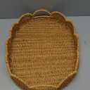 Elliptical Rattan Scalloped Tray, Woven Basket Tray with Bulit-in Handles Scalloped Edges Serving Tray for Coffee Table Living Room Home Decor 14.2" L x 10.9" W x 3.4" H