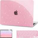 G JGOO Compatible with MacBook Air 13 Inch Case 2022 2021 2020 2019 2018 Release M1 A2337 A2179 A1932 Touch ID, Glitter Plastic Hard Shell Case + 2 Keyboard Covers + Screen Protector, Sparkly Pink