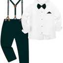 DISAUR Boys Suits 3 Pieces Formal Dress Shirt with Bowtie+Suspender Pants Boy Gentleman Outfits, 7-8T
