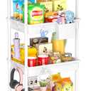 SUNALLY 4 Tier Rolling Utility Cart with Drawer, Storage Organizer Cart with 2 Lockable Wheels, Multifunctional Rolling Storage Cart for Bathroom, Kitchen, Craft, Makeup, Baby Essentials, White