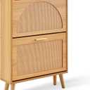 VEVOR Shoe Cabinet with 2 Flip Drawers, Shoe Storage Cabinet for Entryway, Free Standing Shoe Storage Organizer with Rattan Doors for Heels, Boots, Slippers in Hallway, Living Room