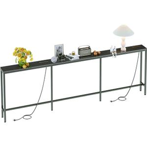 94.5" Behind Couch Table with 2 Fast Charging Stations, 7.1" Narrow Skinny Sofa Table with 4 Power Outlets, 4 USB-A, 2 USB-C for Console Entryway, Black