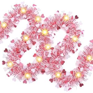 XmasExp 33ft Valentines Day Decorations Pink Valentines Day Garland with Light Shiny Heart Valentines Tree Decorations for Wedding Party,Mantle,Christmas Tree, Birthday (33ft-Light Pink)
