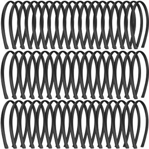 Duufin 50 Pieces Satin Headbands Black Plain Headband 1cm DIY Headband Satin Covered Hair Headbands for Girls and Women