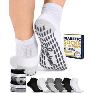Pembrook 6 Pairs Diabetic Ankle Socks - Men & Women, Non Slip, Edema, Neuropathy, 12 Colors (Large)