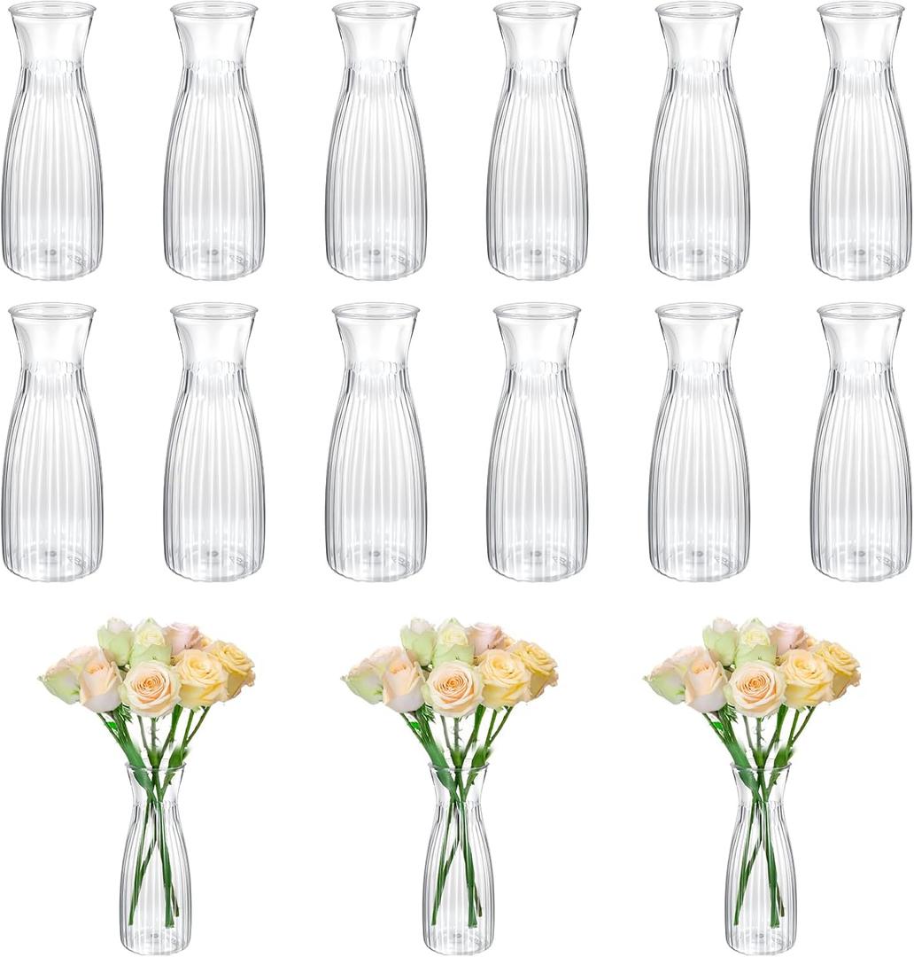 10 Pcs Plastic Bud Vases Bulk Small Plastic Vases, Clear Container for Flowers Height Shatterproof Bud Vase, Mini Vintage Floral Vase for Home Decor, Living Room, Office Decoration, Housewarming Party