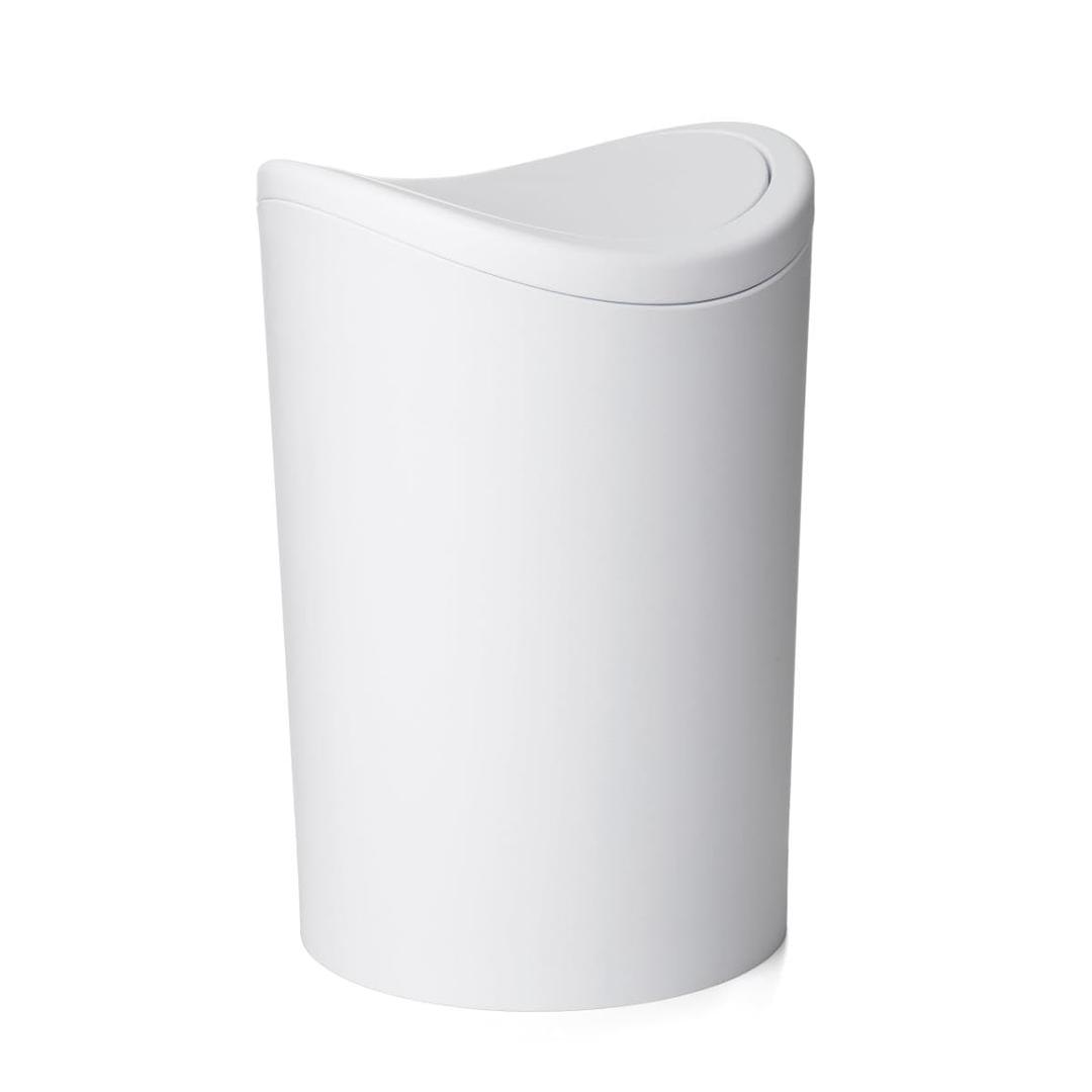 Superio MIni Bathroom Trash Can with Lid, Modern White Mini Waste Bin with Swing Lid (1 1/2 Gallon, 6 Liter) Plastic Garbage Can for Kitchen, Bathroom, Bedroom, Office, Under Desk (1, White)