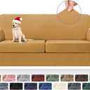 KEKUOU 3 Pieces Stretch Couch Covers for 2 Cushion Couch Sofa pet Friendly Sofa Covers Washable Soft Elastic Dogs Furniture Protector (Loveseat,Golden)