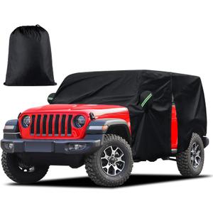Cab Cover for Jeep Wrangler JK JL 4 Door 2007-2025 & Top Off, Jeep Wrangler Covers 4 Door Waterproof with Driver Door Zipper Windproof Straps All Weather Snow Rain UV Protection