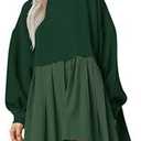 Dokuritu Sweatshirt Dress Women Crew Neck Long Sleeve Patchwork Pullover Tops Flowy Oversized Sweatshirt Mini Dress Green, L