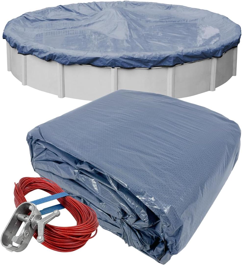 Pool Mate 28 ft Blue Winter Pool Cover for Above Ground Pools, 3 ft Overlap (31 ft Cover Size), Solid 7 x 7 Scrim, 2.2 oz/yd2, Style: 4628PM