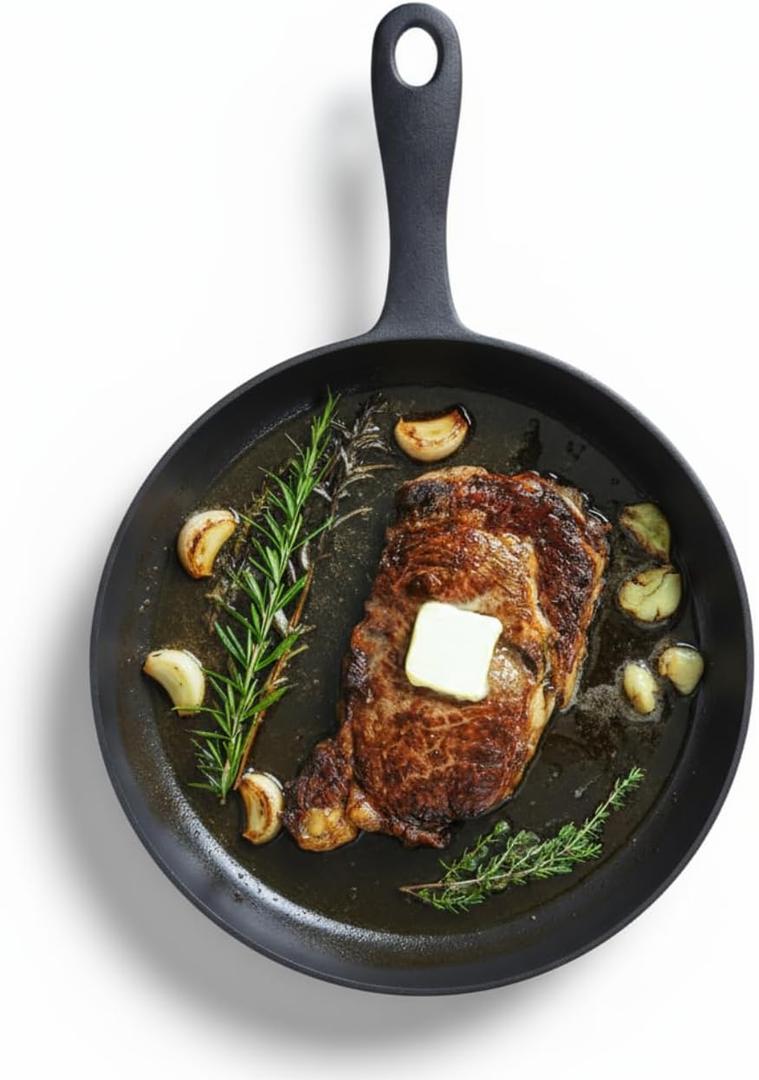 Flambo 12 Inch Smooth Cast Iron Skillet - Naturally Non-Stick, Pre-Seasoned Frying Pan, Smooth Finish for Grilling, Frying, Sauteing, Searing, Baking - Use on Oven, Stove, Grill, or Campfire