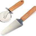 Pizza Wheel Cutter and Pie Server, Pizza Spatula Wtih Wood Handle, Nonstick Stainless Steel Pizza Cutter Wheel With Sharp Blade