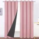 LEMOMO 100% Blackout Pink Curtains with Black Lining/52 x 84 Inch/Set of 2 Panels Thermal Insulated Room Darkening Curtains for Bedroom