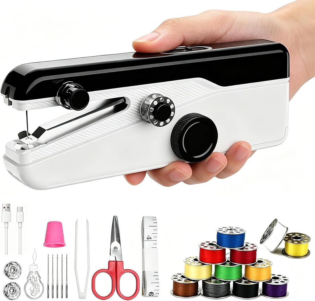 Handheld Sewing Machine, Heavy Duty Mini Sewing Machine 2-Speed 2 Power Modes Quick Sewing Kit Hand Sewing Machines Stitching for Beginners Adult, Portable Sewing Machine Suitable for DIY/Home/Travel