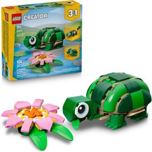 LEGO Creator 3 in 1 Turtle with a Water Lily Flower Building Toy for Girls & Boys - Kids Build a Chameleon, Frog, or Turtle Toy Figure - Gift Idea for Animal Lovers, Ages 7+ - 31377