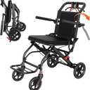 Lightweight Foldable Transport Wheelchair, Portable Travel Wheelchair with Handbrake for Adults & Seniors, Easy-Fold Design & Secure Locking Brakes Transfer Wheelchairs (Black)