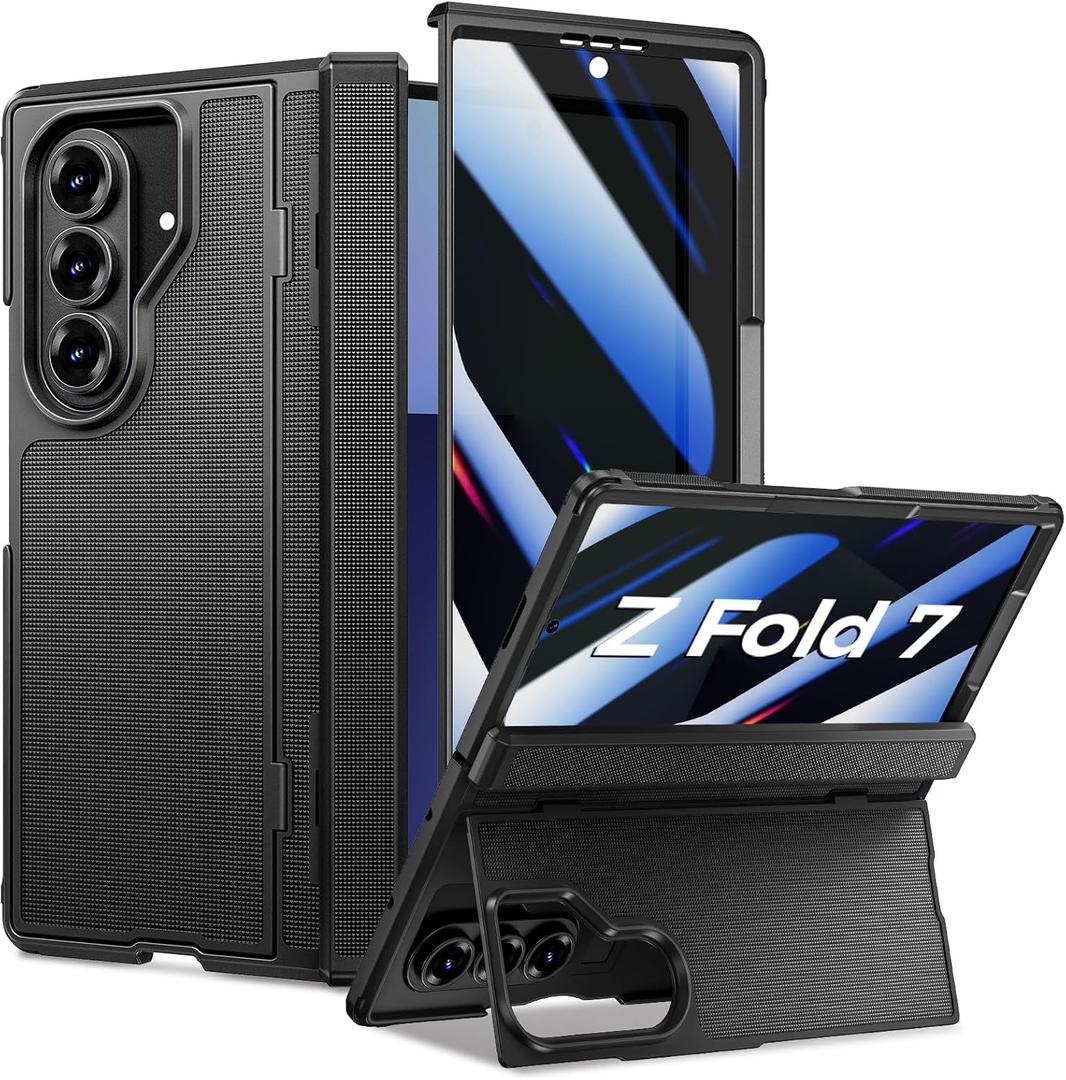 Goton for Samsung Galaxy Z Fold 7 Case with Privacy Screen Protector, Kickstand & Hinge Protection  Rugged Hard 360 Full Body Protective Phone Cover Case for Z Fold 7 5G 2025 - Black