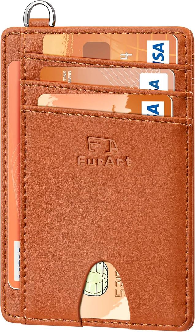 FurArt Slim Minimalist Wallet, Front Pocket Wallets, RFID Blocking, Credit Card Holder for Men (small, Camel Vintage)