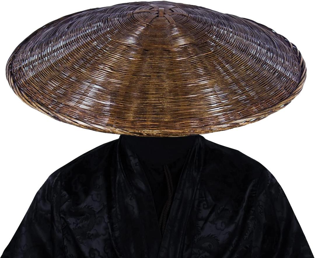 Samurai Swordsman Cosplay Bamboo Hat - Japanese Asian Hat, Dia.21 Inches Depth 4 Inches (Brown)