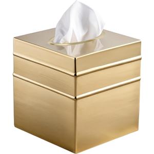 Monarch Abode Handcrafted Tissue Box Cover Square, Border Embossed Brushed Gold Tissue Holder for Bathroom, Square Metal Dresser Accessories for Home and Office, Decorative Tissue Box Holder